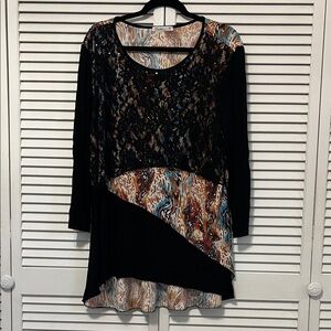 Cactus Black Tunic with Multicolor Abstract Panels
